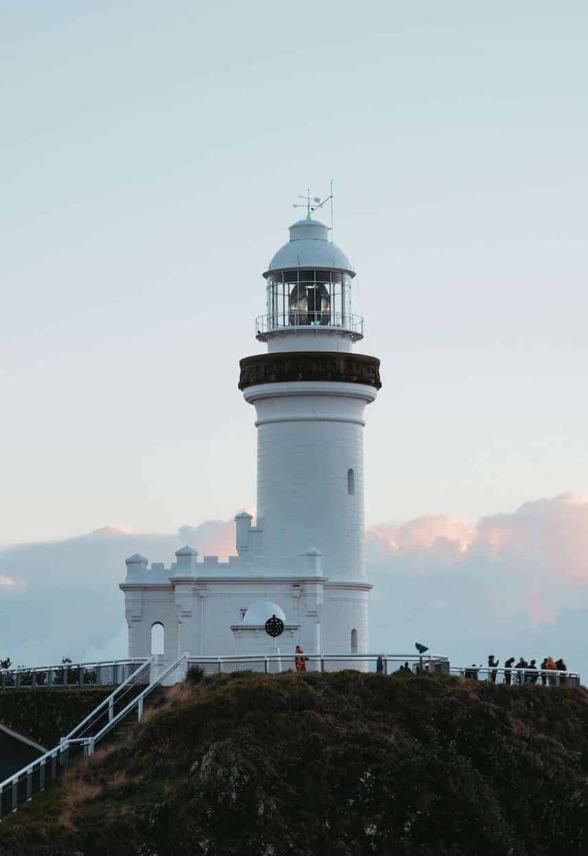 White lighthouse on the hill at Bryon Bay