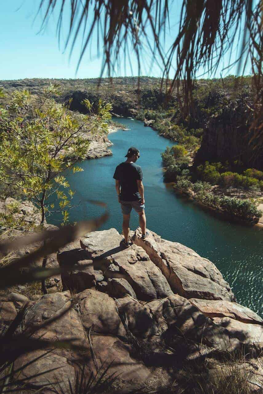 Man standing on a rock above Katherine Gorge in the NT