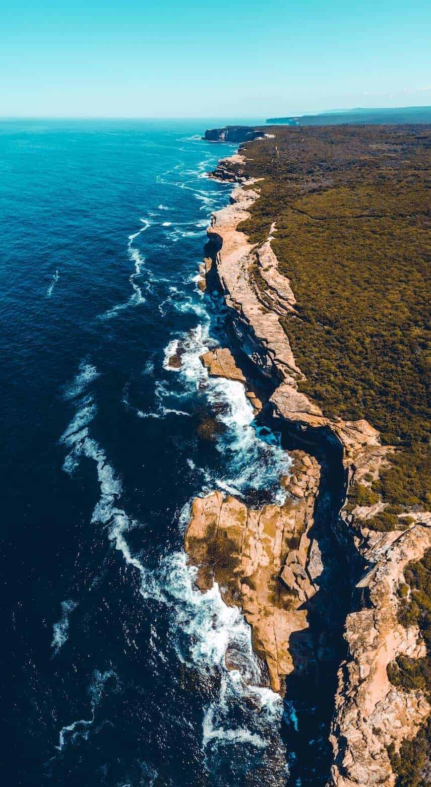 Aerial shot of the coastline in Royal National Park, NSW