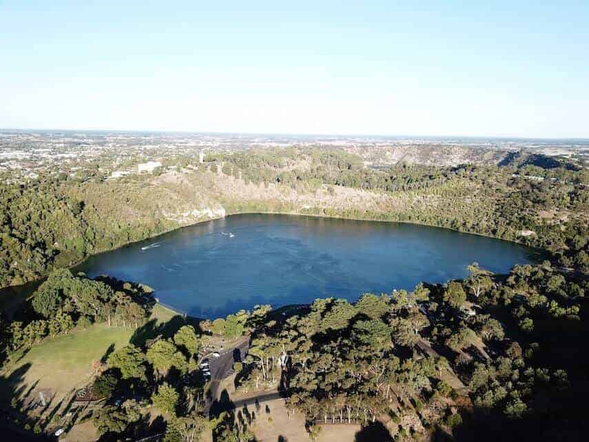 Blue Lake in the centre of a Green Valley on Mount Gambia
