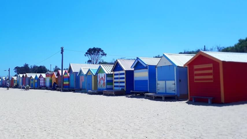 Colourful bathing boxes at Brighton Beach