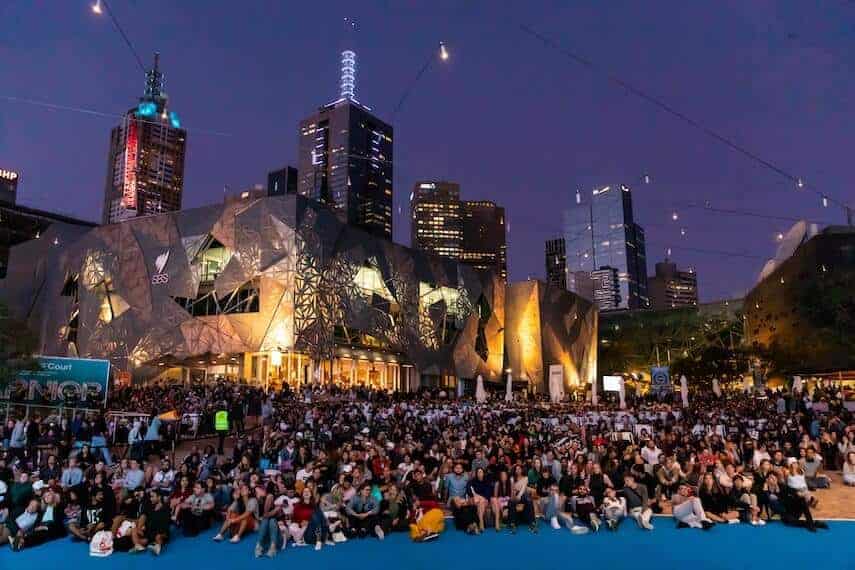 Huge crowds of people at Federation Square