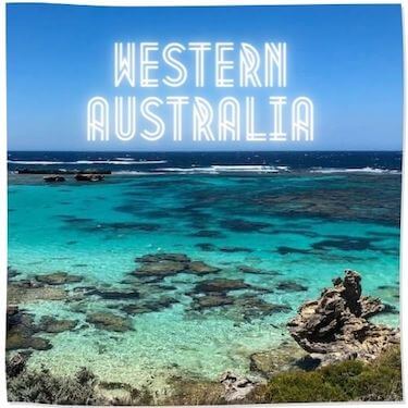 Link Tile to Western Australia Category - image of the clear blue waters of Rottnest Island punctuated by rocks