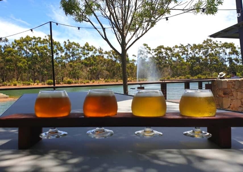 Flight of beers at Caves Road Collective Brewery