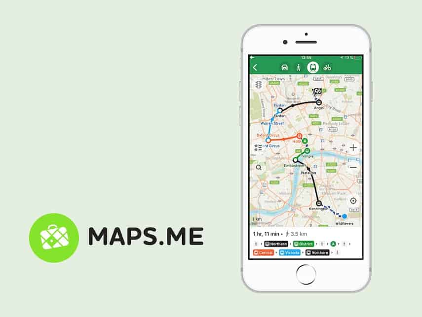 Maps.me app on a phone
