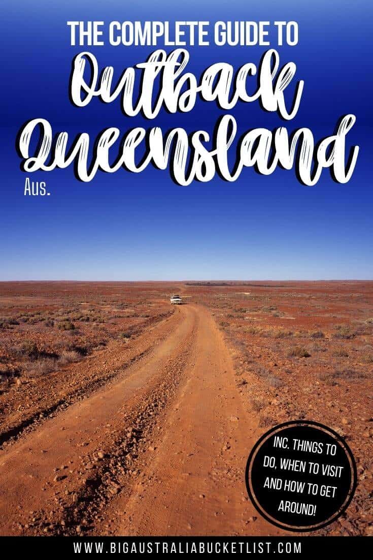 Things to do in Outback Queensland Australia pin image of a red earth road with title text overlay
