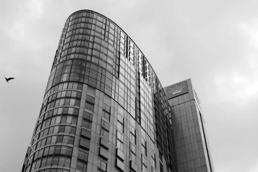 Black and White photo of Crown Towers hotel and casino complex