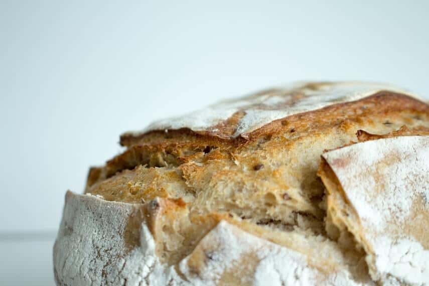 Top of a freshly baked round loaf of bread