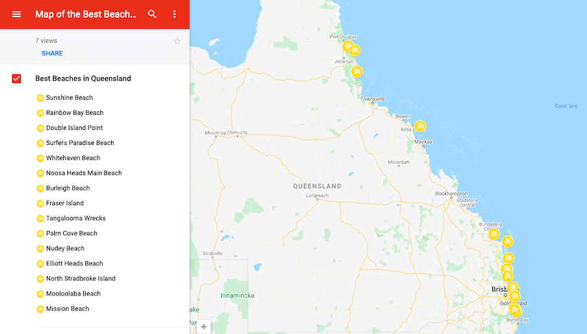 Map of the Best Beaches in Queensland